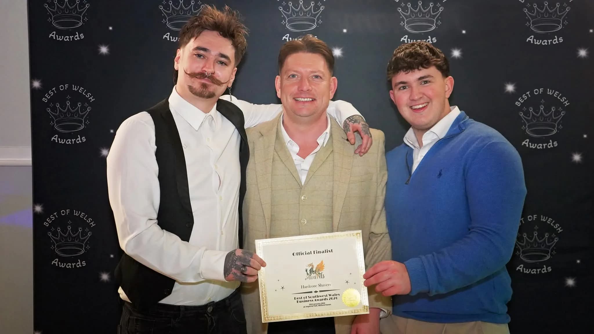 Ashley, Logan and Cameron receiving the Best of Welsh Award at AH Creative Neath